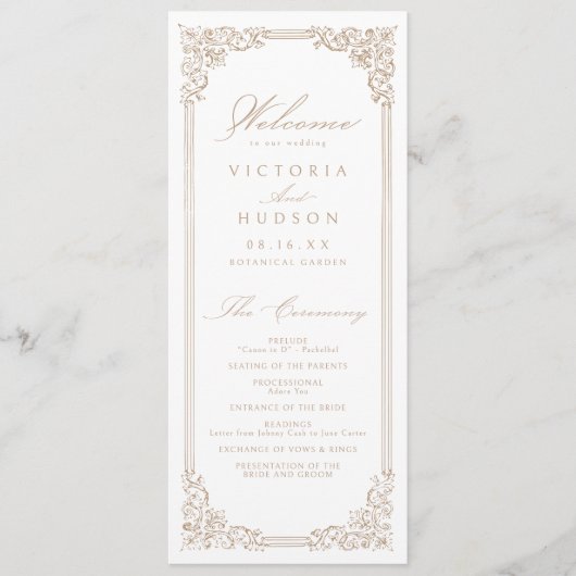 Neutraal  Lijst Elegant Script Wedding Programmakaart (Voorkant)