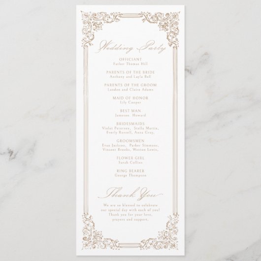 Neutraal  Lijst Elegant Script Wedding Programmakaart (Achterkant)