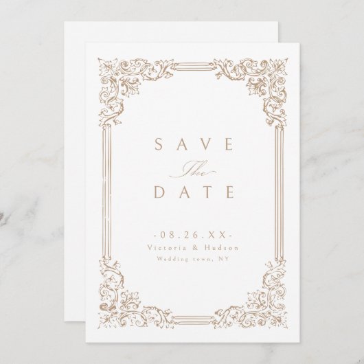 Neutraal  Lijst Elegante bruiloft Save The Date (Voorkant / Achterkant)