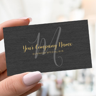 Neutraal linnen initiaal monogram luxe goud schrif visitekaartje