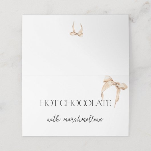 Neutraal lint buffetlabel beige bruidsfeest plaatskaartje (Buitenkant ongevouwen)