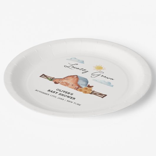 Neutraal lokaal geteeld Boerderijen schuur Baby sh Papieren Bordje (Gekanteld)