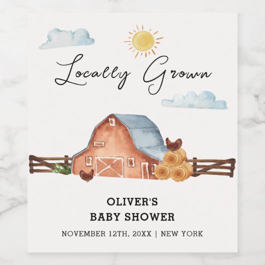 Neutraal lokaal geteeld Boerderijen schuur Baby sh Wijn Etiket (Enkel label)