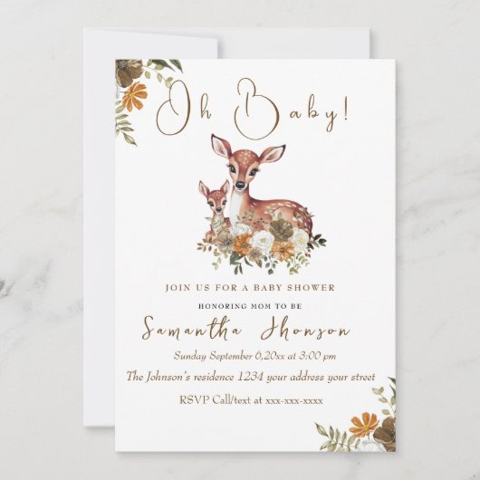 Neutraal mama hert en baby hert baby shower kaart (Voorkant)