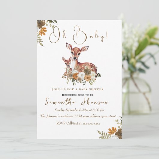 Neutraal mama hert en baby hert baby shower kaart (Staand voorkant)