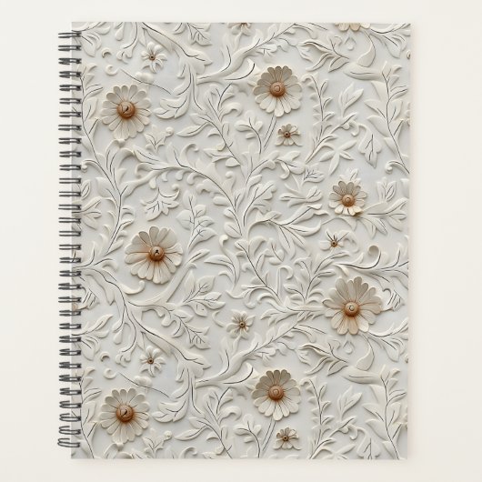 Neutraal met bloemen bewerkt leer planner (Voorkant)