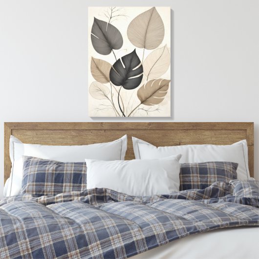 Neutraal Minimal Leaf Moderne Botanische Kunst Canvas Afdruk (Insitu (Slaapkamer))
