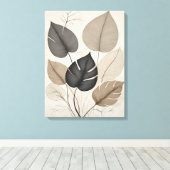 Neutraal Minimal Leaf Moderne Botanische Kunst Canvas Afdruk (Insitu (Houten vloer))