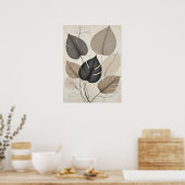 Neutraal Minimal Leaf Moderne Botanische Kunst Poster (Keuken)