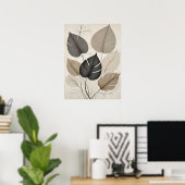 Neutraal Minimal Leaf Moderne Botanische Kunst Poster (Thuiskantoor)