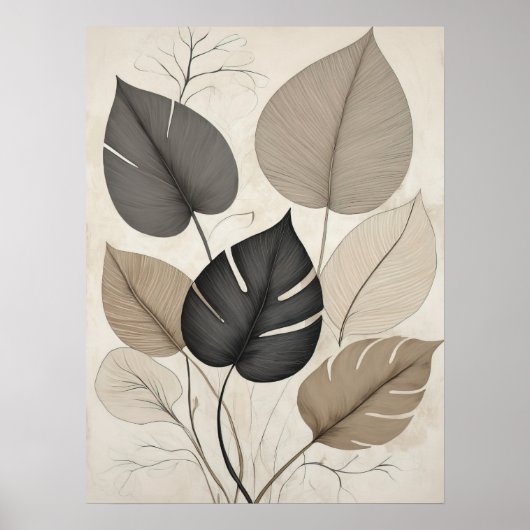 Neutraal Minimal Leaf Moderne Botanische Kunst Poster (Voorkant)