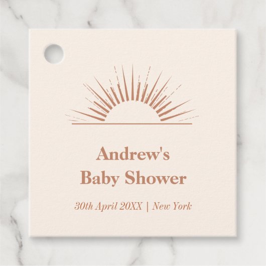Neutraal minimalistisch Boho Sunshine Baby shower Bedankjes Labels (Voorkant)