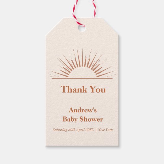Neutraal minimalistisch Boho Sunshine Baby shower Cadeaulabel (Voorkant)