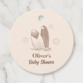 Neutraal minimalistisch Boho Surfboard Baby shower Bedankjes Labels (Voorkant)