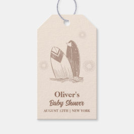 Neutraal minimalistisch Boho Surfboard Baby shower Cadeaulabel
