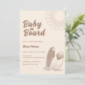Neutraal minimalistisch Boho Surfboard Baby shower Kaart (Staand voorkant)