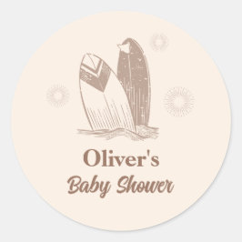 Neutraal minimalistisch Boho Surfboard Baby shower Ronde Sticker