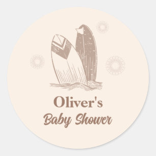 Neutraal minimalistisch Boho Surfboard Baby shower Ronde Sticker