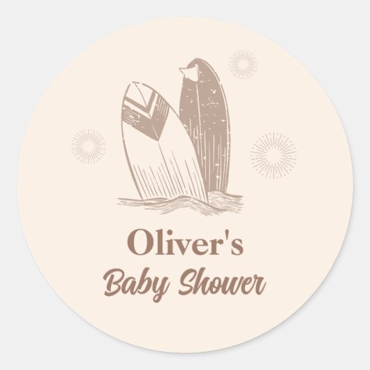 Neutraal minimalistisch Boho Surfboard Baby shower Ronde Sticker (Voorkant)