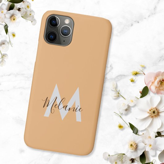 Neutraal Minimalistisch modern oranje monogram Case-Mate iPhone Case