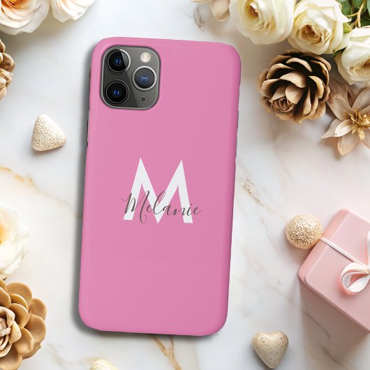 Neutraal Minimalistisch modern roze monogram Case-Mate iPhone Case