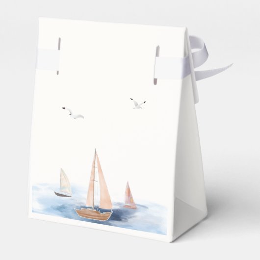 Neutraal minimalistisch nautisch zeilboot Baby sho Bedankdoosjes (Achterkant)