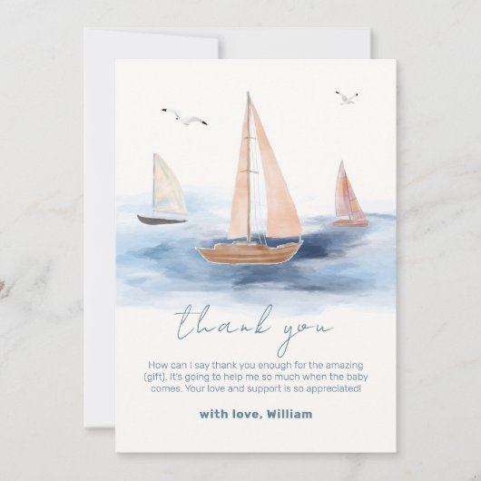 Neutraal minimalistisch nautisch zeilboot Baby sho Bedankkaart (Voorkant)