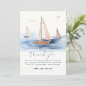 Neutraal minimalistisch nautisch zeilboot Baby sho Bedankkaart (Staand voorkant)