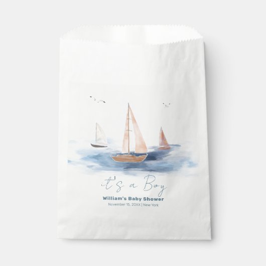 Neutraal minimalistisch nautisch zeilboot Baby sho Bedankzakje (Voorkant)