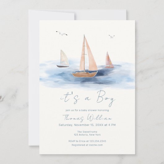 Neutraal minimalistisch nautisch zeilboot Baby sho Kaart (Voorkant)