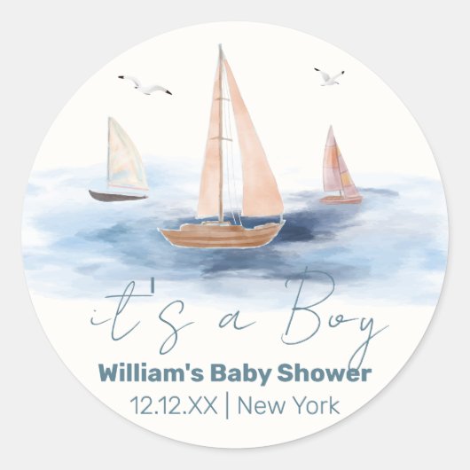 Neutraal minimalistisch nautisch zeilboot Baby sho Ronde Sticker (Voorkant)