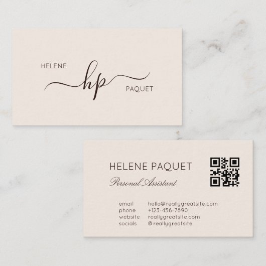 Neutraal Minimalistisch Professioneel Monogram Bed Visitekaartje (Voorkant / Achterkant)