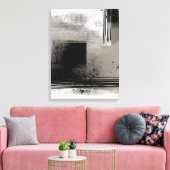 Neutraal modern Abstract schilderen beige en zwart Canvas Afdruk (Insitu (Woonkamer))