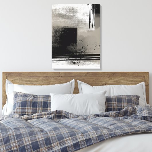 Neutraal modern Abstract schilderen beige en zwart Canvas Afdruk (Insitu (Slaapkamer))