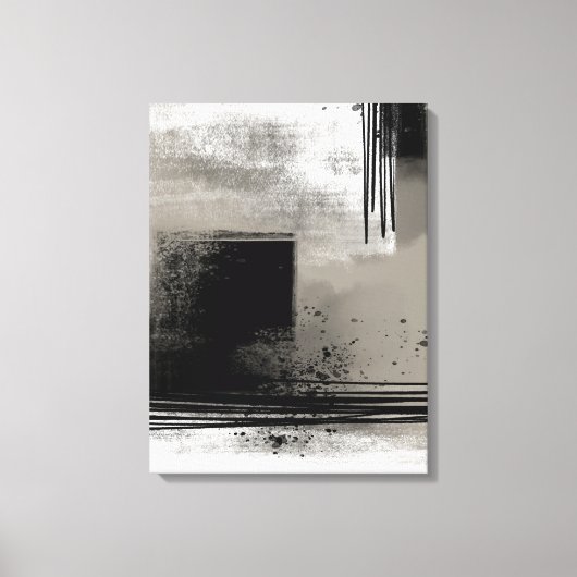 Neutraal modern Abstract schilderen beige en zwart Canvas Afdruk (Voorkant)