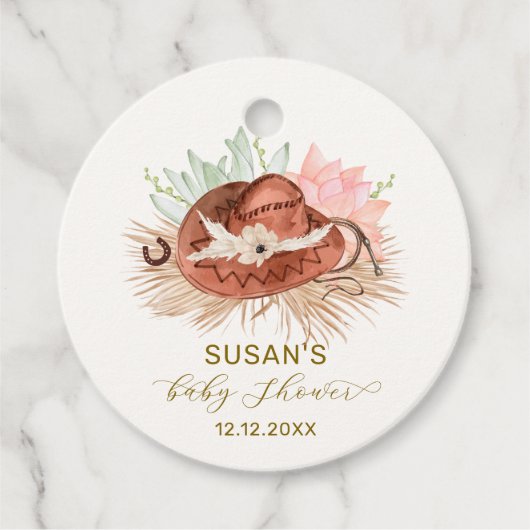 Neutraal Modern Boho Cactus Cowboy Pet Baby shower Bedankjes Labels (Voorkant)