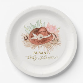 Neutraal Modern Boho Cactus Cowboy Pet Baby shower Papieren Bordje