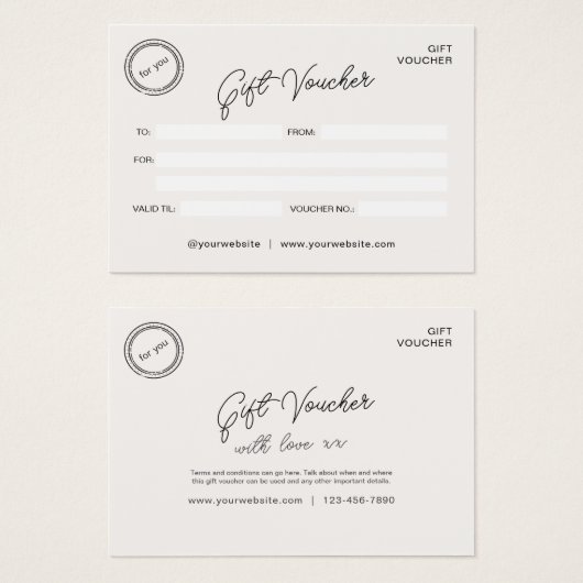 Neutraal Modern Business Voucher Cadeaubon Visitekaartje (Voorkant /achterkant)