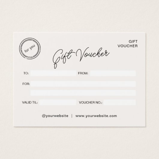 Neutraal Modern Business Voucher Cadeaubon Visitekaartje (Voorkant)