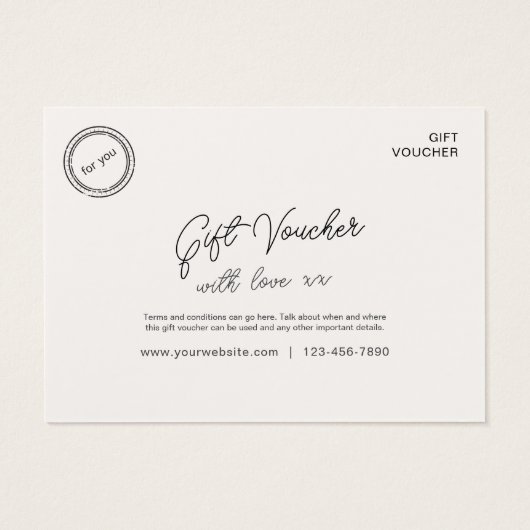 Neutraal Modern Business Voucher Cadeaubon Visitekaartje (Achterkant)