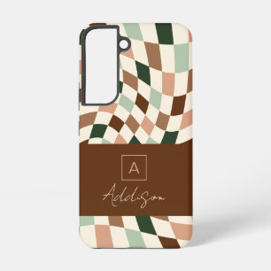 Neutraal Modern Checkerboard Elegant Monogram Samsung Galaxy Hoesje