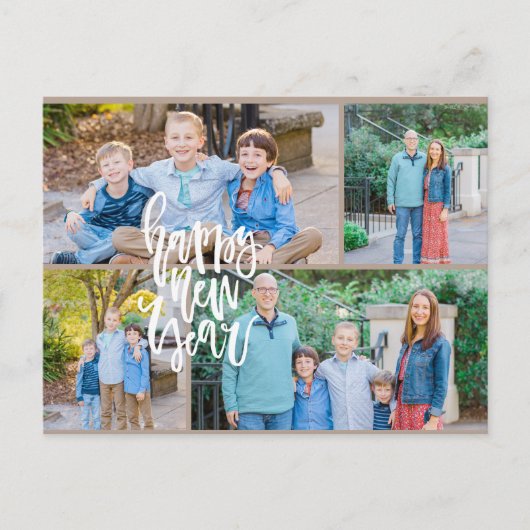 Neutraal modern minimalistisch vier-foto nieuwe ja feestdagenkaart (Voorkant)