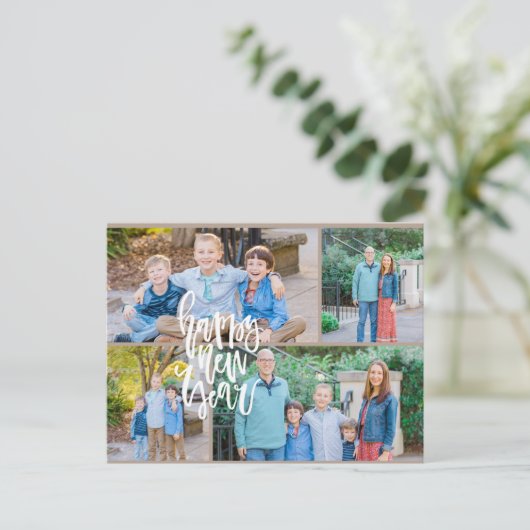 Neutraal modern minimalistisch vier-foto nieuwe ja feestdagenkaart (Staand voorkant)