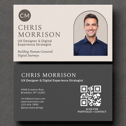 Neutraal Monogram Professionele QR Code Foto Visitekaartje