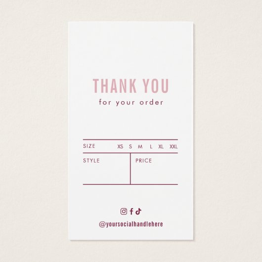 Neutraal Mulberry & Roze Kledinglabel Hang Label Visitekaartje (Achterkant)