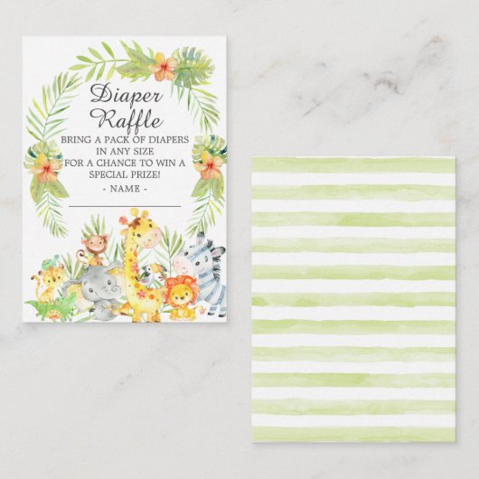 Neutraal Oerwoud Dieren Baby shower Dierriene Raff Informatiekaartje (Voorkant / Achterkant)