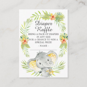 Neutraal Oerwoud Elefant Baby shower Diaper Raffle Informatiekaartje