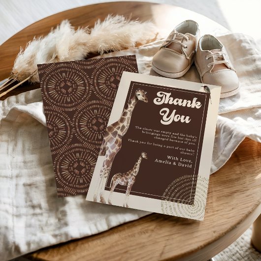 Neutraal Oerwoud Safari Giraffe Baby shower Bedankkaart