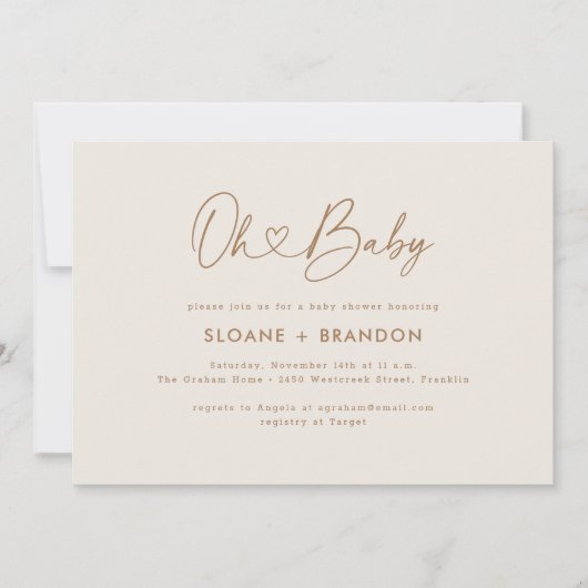 Neutraal OH Baby hart kalligrafie Baby shower Kaart (Voorkant)