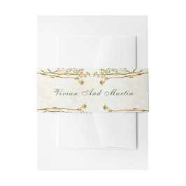 Neutraal okercrème en  groen rustiek uitnodigingen wikkel